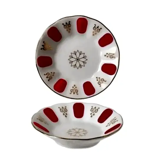 Tradational Red Gilded Original Tea Plate (Acem)-6pcs-Porland - Image 2