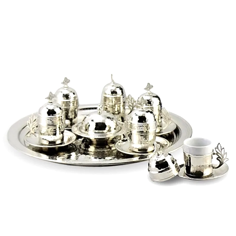 Turkish Copper Coffee Set Handcrafted - Cihan (Set of 6)