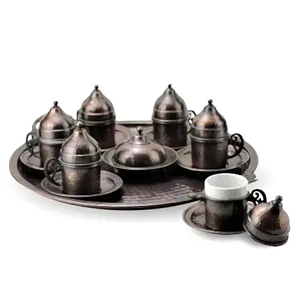 Turkish Copper Coffee Set Handcrafted - Antiquing (Set of 6)