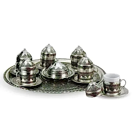 Turkish Copper Coffee Set Handcrafted - Grape (Set of 6)