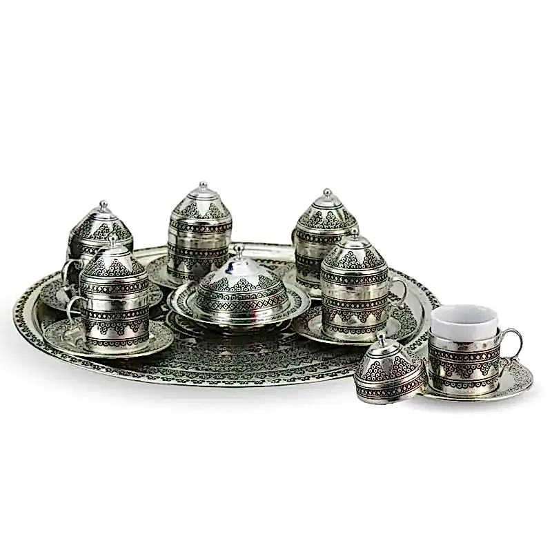 Turkish Copper Coffee Set Handcrafted - Grape (Set of 6)