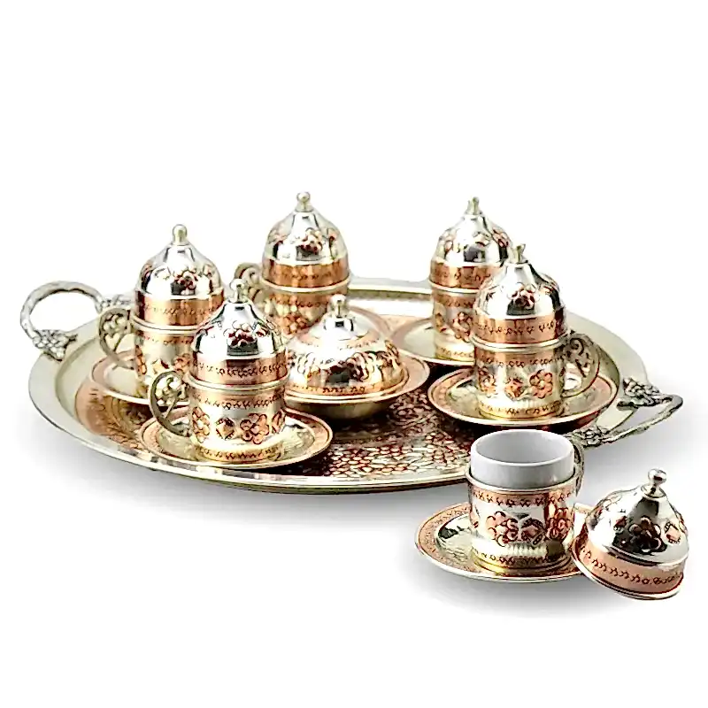 Turkish Copper Coffee Set Handcrafted - Miray (Set of 6)