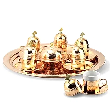 Turkish Copper Coffee Set Handcrafted - Nazik (Set of 6)