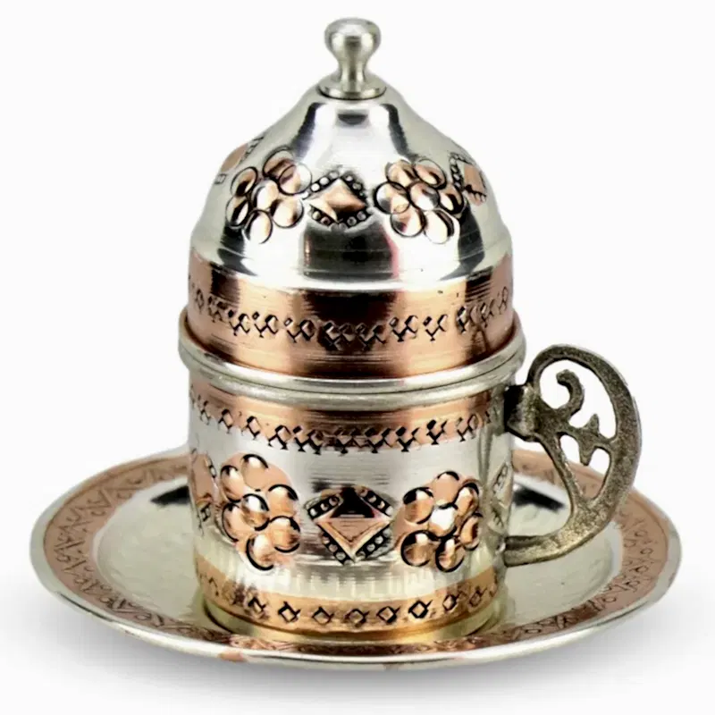Turkish Copper Coffee Set Handcrafted - Miray (Set of 6)