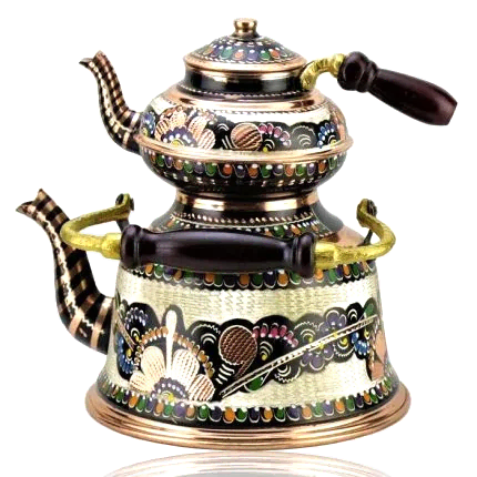 Turkish Copper Tea Pot Handcrafted - Rose Flower