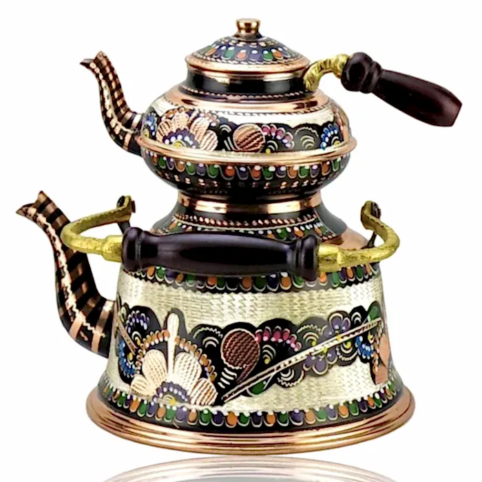 Turkish Copper Tea Pot Handcrafted - Rose Flower