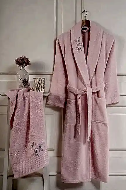 Turkish Embroidered 100% Cotton 2 Piece Bathrobe Set / Woman - NakkÄ±sh