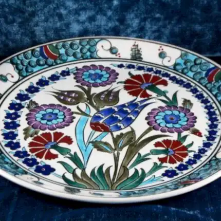 Turkish Iznik Tile Ceramic Plate Handmade - Flower Garden