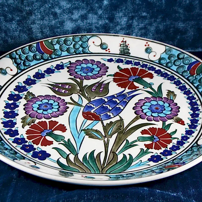 Turkish Iznik Tile Ceramic Plate Handmade - Flower Garden