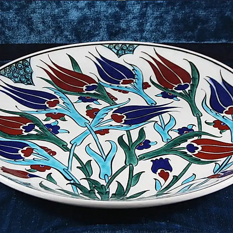 Turkish Iznik Tile Ceramic Plate Handmade - Tulip Garden